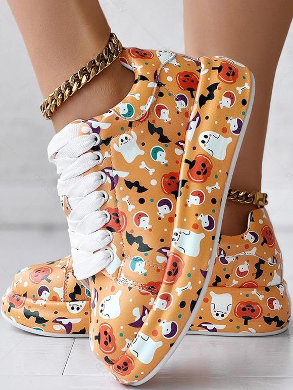 Halloween Graffiti Allover Print Lace Up Streetwear Trendy Shoes - multicolor A EU 43