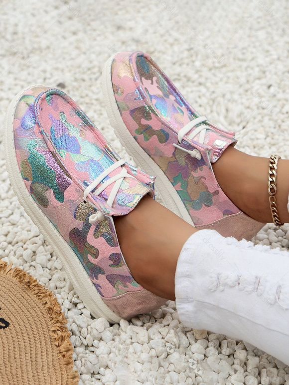 Shiny Butterfly Pattern Lace Up Casual Shoes - multicolor A EU 39