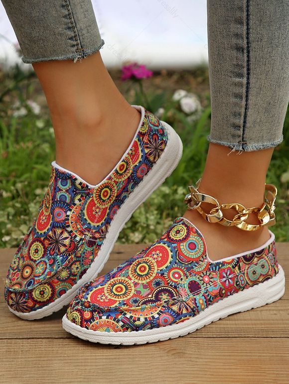 Ethnic Print Low Top Slip On Casual Canvas Shoes - multicolor A EU 43