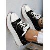 Contrast Piping Lace Up Chunky Heel Casual Canvas Shoes - Noir EU 38