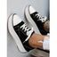 Contrast Piping Lace Up Chunky Heel Casual Canvas Shoes - Blanc EU 39