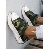 Camouflage Print Lace Up Chunky Heel Casual Shoes - Vert profond EU 37