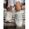 Contrast Piping Lace Up Chunky Heel Casual Canvas Shoes - Blanc EU 43