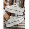 Contrast Piping Lace Up Chunky Heel Casual Canvas Shoes - Blanc EU 39