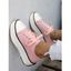 Contrast Piping Lace Up Chunky Heel Casual Canvas Shoes - Rose clair EU 38