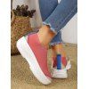 Colorblock Knit Detail Chunky Heel Slip On Casual Shoes - multicolor B EU 38