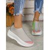 Colorblock Knit Detail Chunky Heel Slip On Casual Shoes - multicolor A EU 39