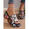 Floral Print Wedge Heel Slip On Casual Sandals - Noir EU 39
