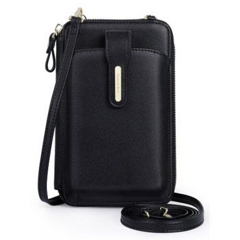 

Pomelo Best Plain Color Multi-layered Zipper Mini Crossbody Phone Bag, Black