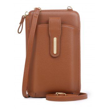 

Pomelo Best Plain Color Multi-layered Zipper Mini Crossbody Phone Bag, Light brown