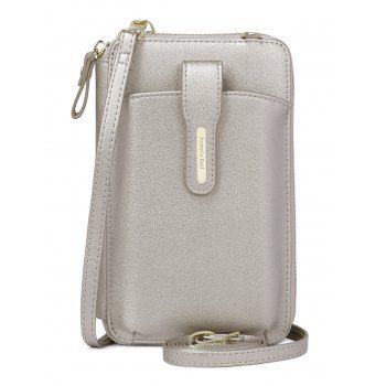 

Pomelo Best Plain Color Multi-layered Zipper Mini Crossbody Phone Bag, Silver