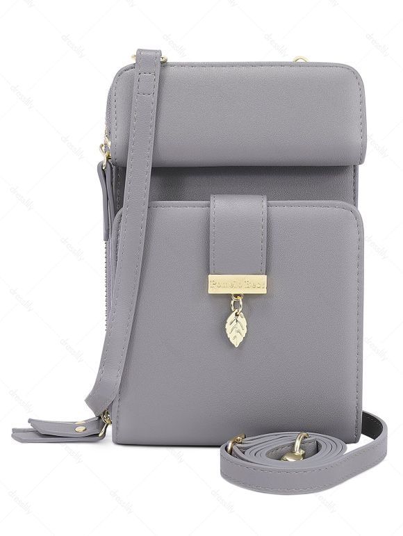 Pomelo Best Mini Sac à Bandoulière Feuille Bouclé en Couleur Unie pour Téléphone - Gris Clair REGULAR