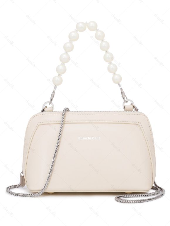 Pomelo Best Sac à Main Simple Fausse Perle avec Chaîne en Couleur Unie - Blanc REGULAR