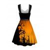 Mini Robe D'Halloween à Imprimé Citrouille et Forêt Ceinturée sans Manches - Orange M