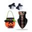 Halloween Skeleton Print Hanging Ear Mask and Bucket Candy Bag Skull Hair Comb Set - multicolor A 