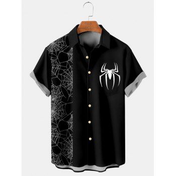 

Halloween Spider Web Print Shirt Button Up Casual Shirt, Black