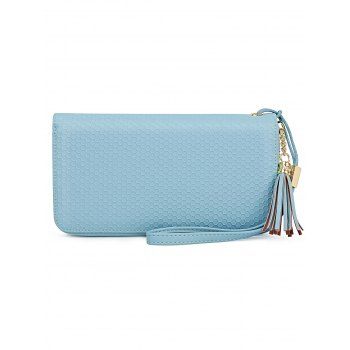 

Pomelo Best Honeycomb Pattern Tassel Charm Decor Multifunction Clutch Bag, Light blue