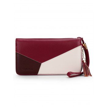 

Pomelo Best Colorblock Multi-layered Zipper Flap Purse Wallet, Red wine