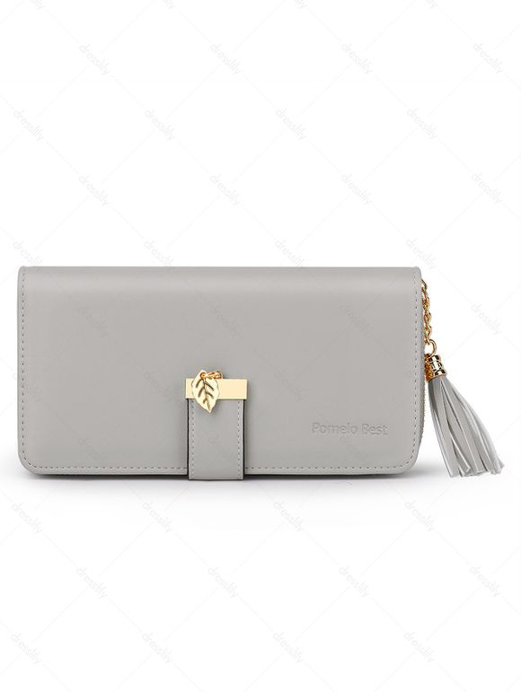 Pomelo Best Pochette à Rabat en Simili Cuir Couleur Unie avec Pendentif - Gris Clair REGULAR