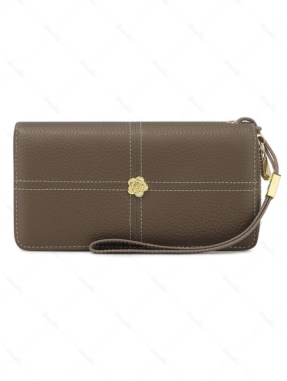 Pomelo Best Pochette à Rabat Multifonction avec Surpiqûres Décor Camellia - Brun Chêne REGULAR