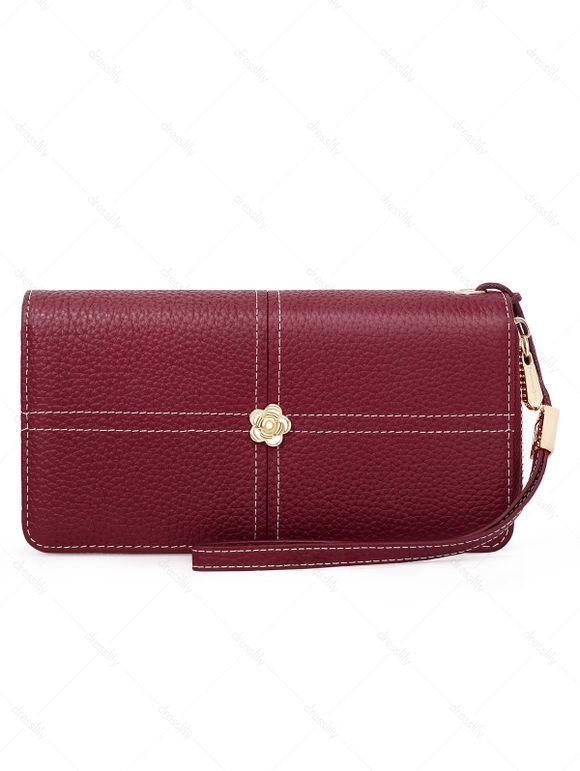 Pomelo Best Pochette à Rabat Multifonction avec Surpiqûres Décor Camellia - Rouge Vineux REGULAR