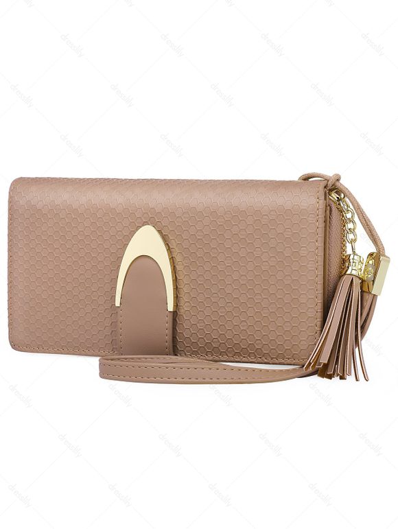 Pochette Multifonctions Motif Nid D'Abeille avec Pendentif de Gland - Abricot 