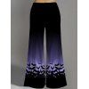 Plus Size Butterfly Print Skew Neck T Shirt and Halloween Wide Leg Pants Outfit - LIGHT PURPLE L | US 12