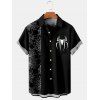 Chemise D'Halloween Décontractée Boutonnée à Imprimé Toile D'Araignée - Noir XXXL