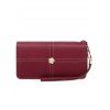 Pomelo Best Pochette à Rabat Multifonction avec Surpiqûres Décor Camellia - Rouge Vineux REGULAR
