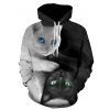 Two Tone Cat 3D Print Hoodie Kangaroo Pocket Drawstring Colorblock Hoodie - BLACK 2XL