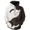 Two Tone Cat 3D Print Hoodie Kangaroo Pocket Drawstring Casual Hoodie - BLACK 3XL