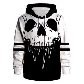 

Colorblock Skull Print Men Hoodie Long Sleeve Casual Drawstring Hoodie, Black