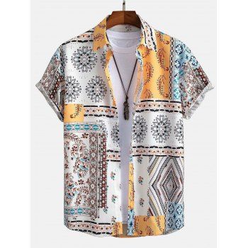 

Ethnic Print Shirt Turn Down Collar Casual Beach Shirt, Multicolor b