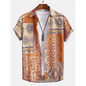 

Ethnic Print Shirt Turn Down Collar Casual Beach Shirt, Multicolor a