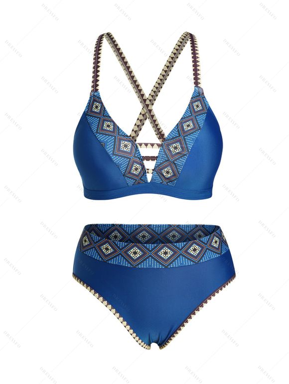 Maillot de Bain Bikini de Plage Ethnique Découpé Matelassé - Bleu M