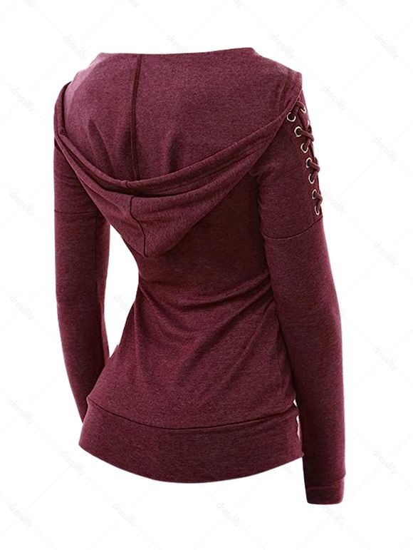 Haut à Capuche Décontracté Simple en Tricot en Couleur Unie à Manches Longues à Lacets - Rouge foncé XXL | US 14