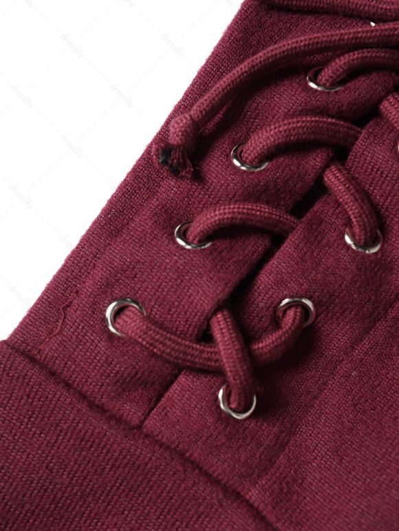 Haut à Capuche Décontracté Simple en Tricot en Couleur Unie à Manches Longues à Lacets - Rouge foncé XXL | US 14