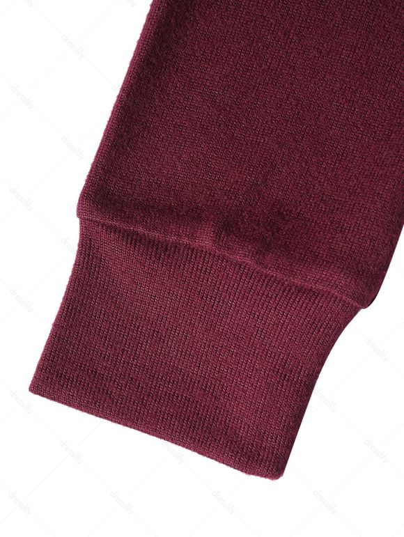 Haut à Capuche Décontracté Simple en Tricot en Couleur Unie à Manches Longues à Lacets - Rouge foncé XXL | US 14