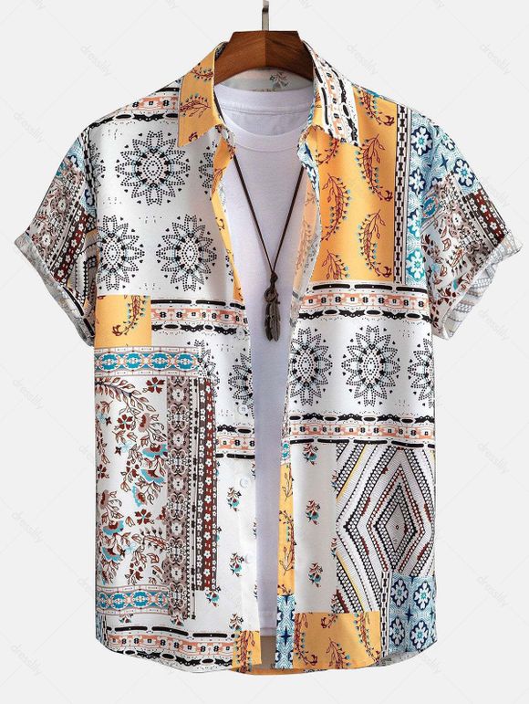 Chemise de Plage Décontractée à Imprimé Ethnique à Col Relevé - multicolor B XXXL