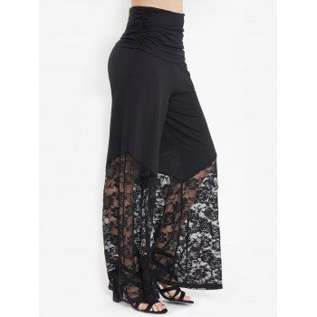 

Gothic Wide Leg Pants Rose Pattern Lace Foldover High Waist Loose Pants, White