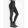 Pantalon Jointif Découpé Bouclé en Dentelle à Taille Haute - Noir XXL
