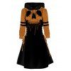 Skull Print Hoodie Dress Lace Up Colorblock Mini Dress - ORANGE S