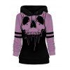 Colorblock Halloween Skull Print Women Hoodie Long Sleeve Drawstring Hoodie - LIGHT PINK M | US 6