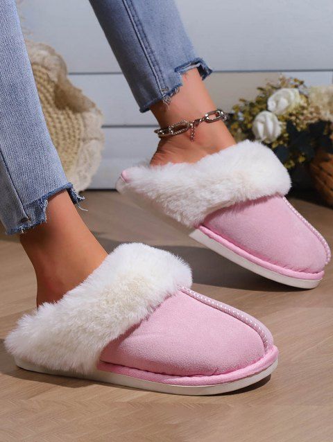 Home Warm Flat Faux Fur Fuzzy Slippers