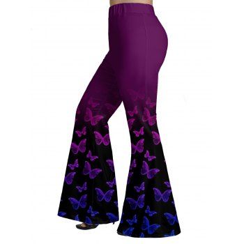 

Plus Size Butterfly Print Flare Pants Ombre Middle Waist Pants, Multicolor a