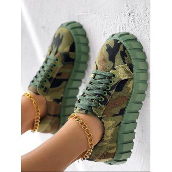 

Camouflage Print Lace Up Non-slip Platform Canvas Shoes, Multicolor a