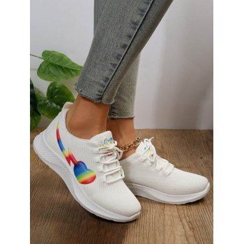 

Rainbow Heart Pattern Lace Up Breathable Sport Shoes, White