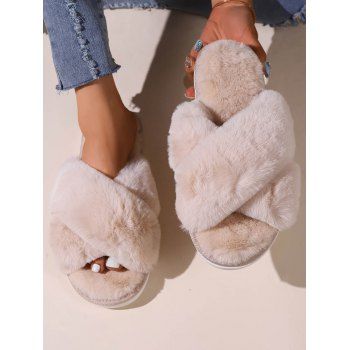 

Crossover Flat Slip On Fluffy Slippers, Multicolor a