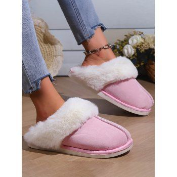 

Home Warm Flat Faux Fur Fuzzy Slippers, Light pink