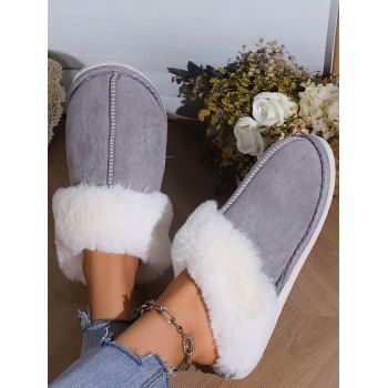 

Home Warm Flat Faux Fur Fuzzy Slippers, Gray
